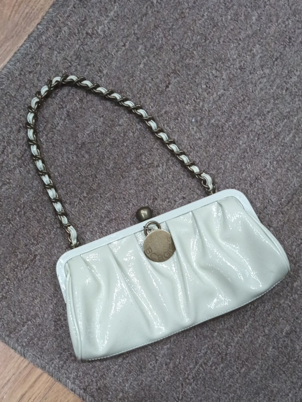 BCBGirls beige Patent Chain-Handle Evening Clutch